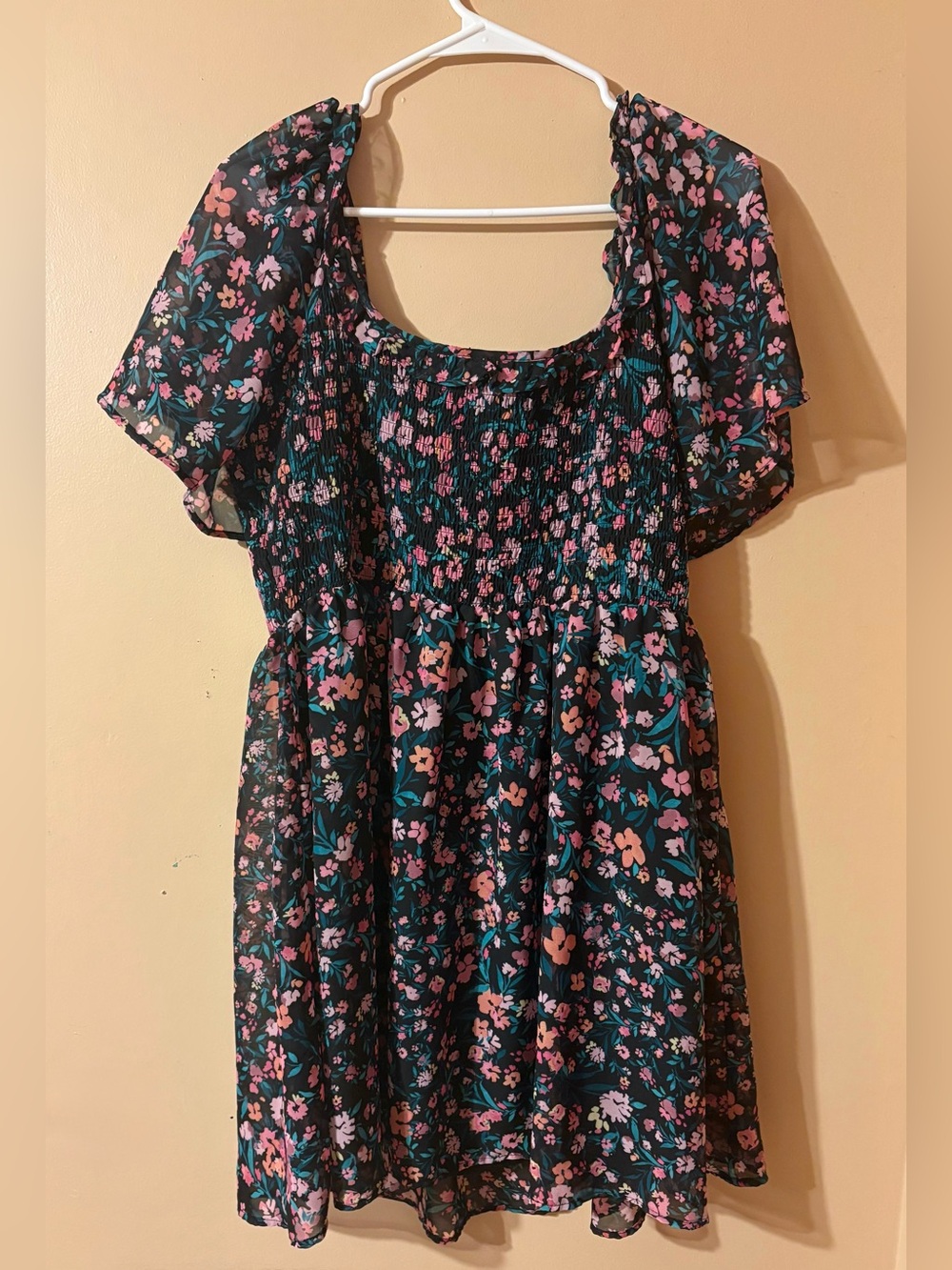 BCBG Women’s Floral & Black Floral Smocked dress